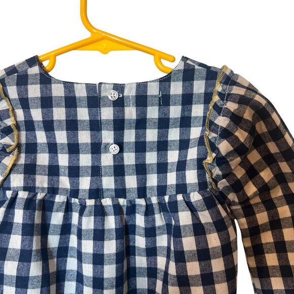 Mud Pie Girls size 4 Navy Gingham Long Sleeve Top With Polka Dot Embroidery & Bu - Picture 5 of 6